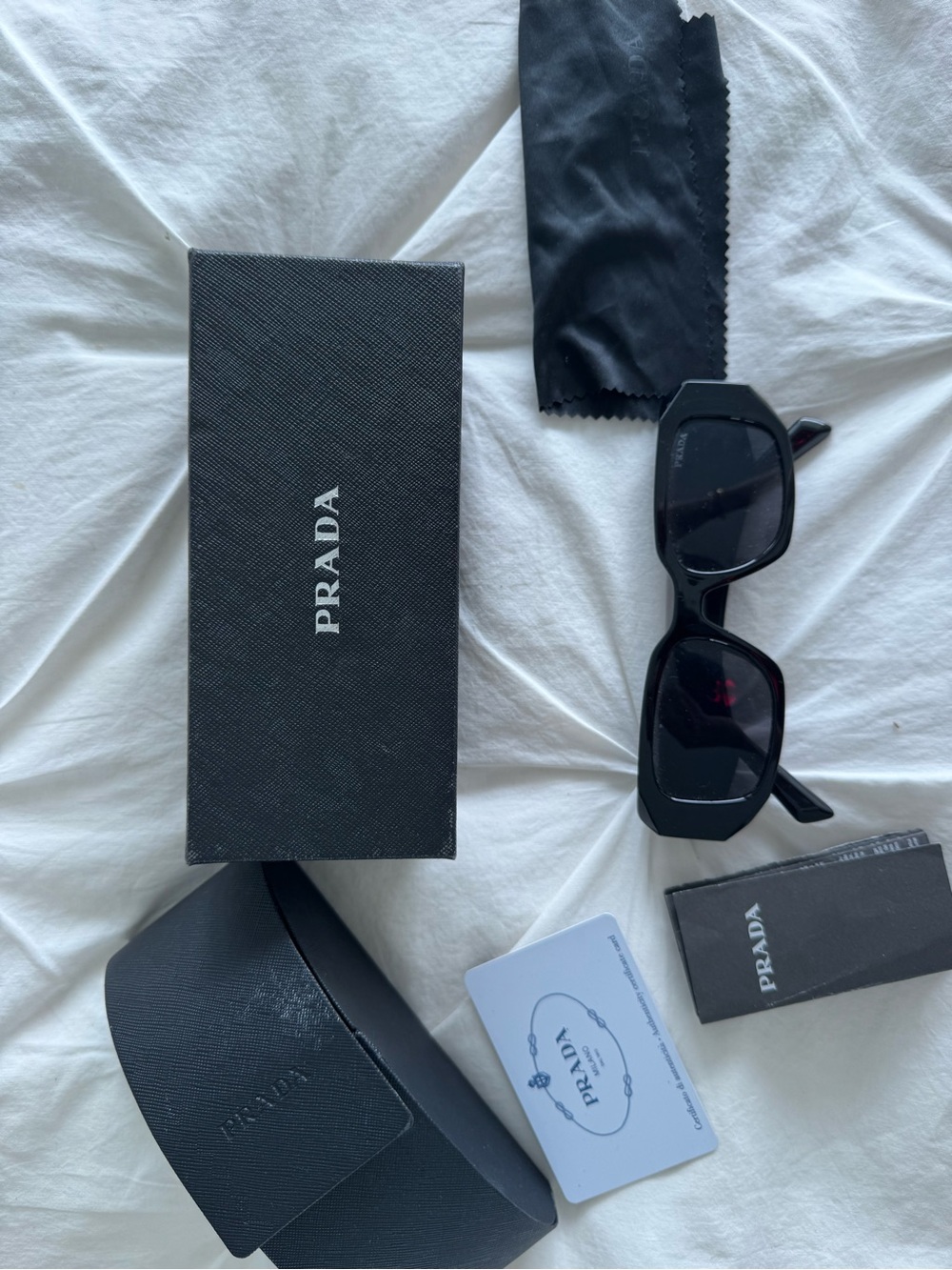 Prada Black Rectangular Sunglasses with Dark Lenses